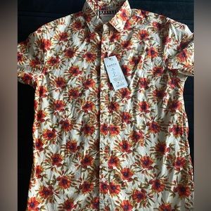 Denim and Flower Dress Shirt Medium Floral Print
